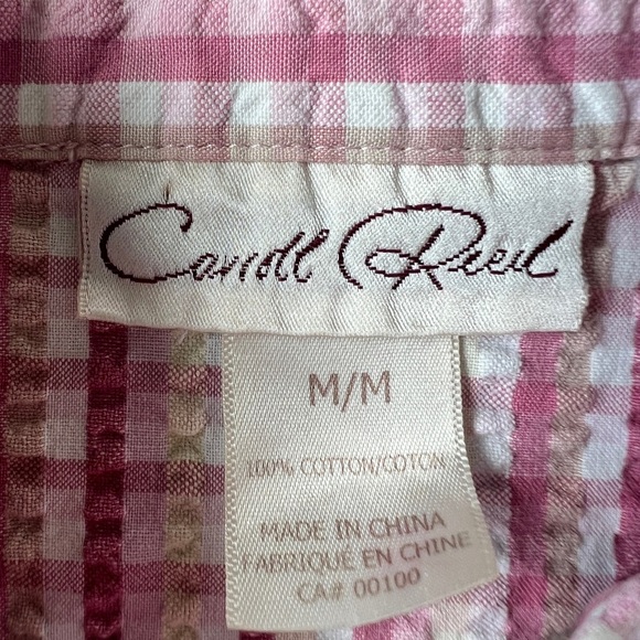 Vintage Carroll Reed Womens Pink White Plaid Button Up Short Sleeve Shirt Medium - Picture 3 of 9
